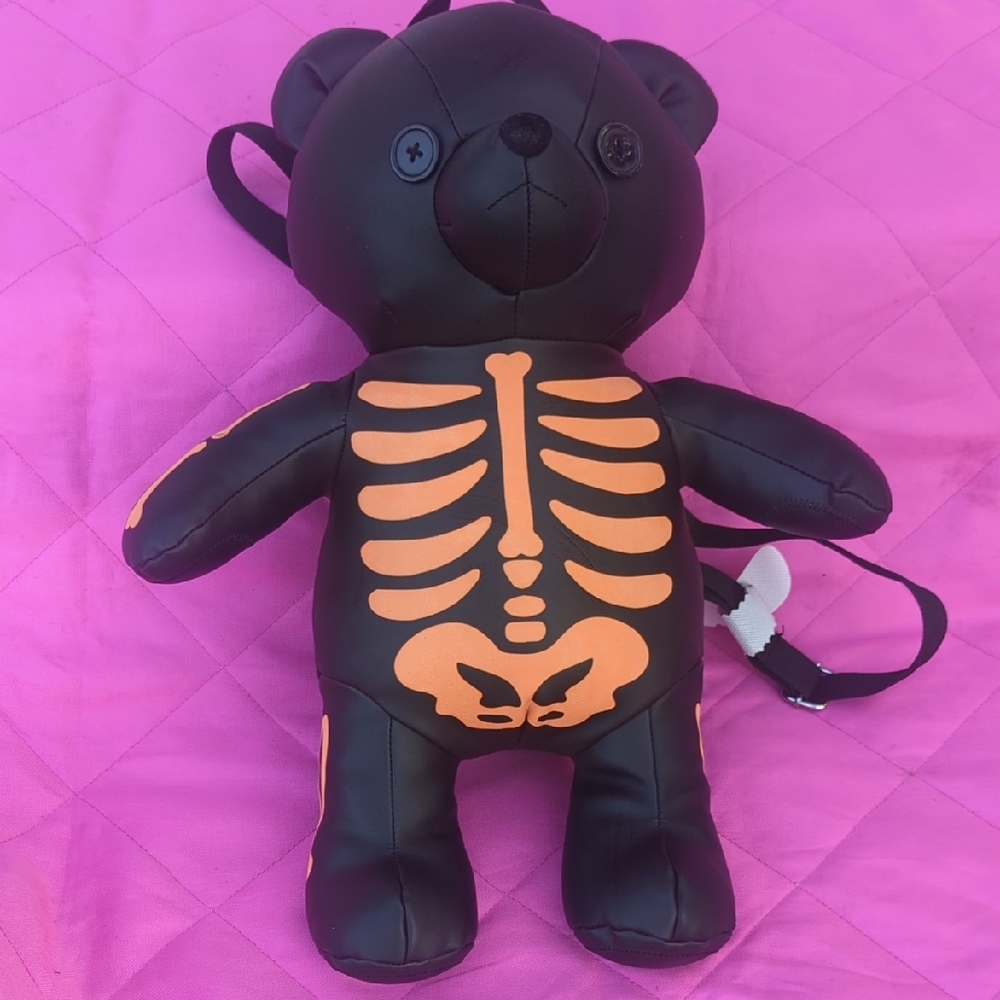 Skeleton Bear Backpack for Kids - Black and Orange